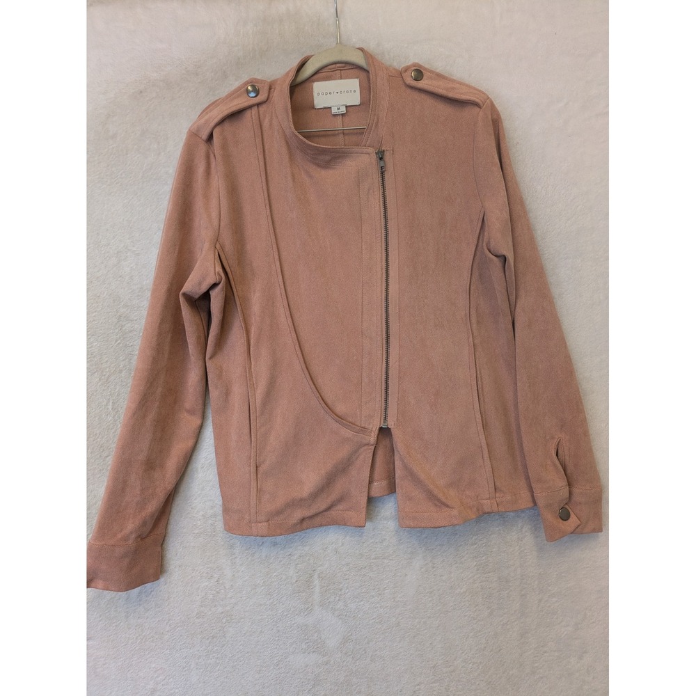 Paper Crane Moto Jacket Women's Medium Pink Asymmetrical‎ Zip Epaulettes